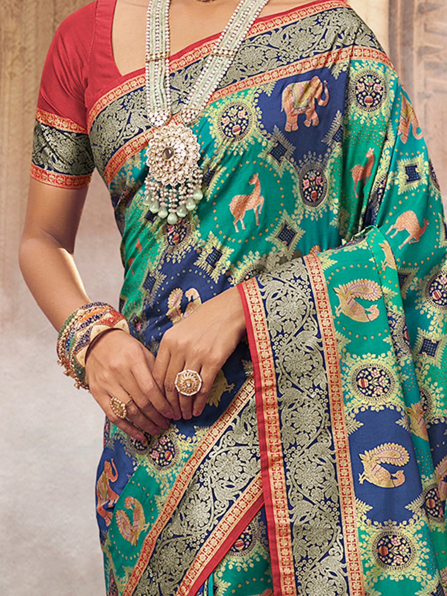 Women's Silk Blend Blue Woven Design Designer Saree With Blouse Piece