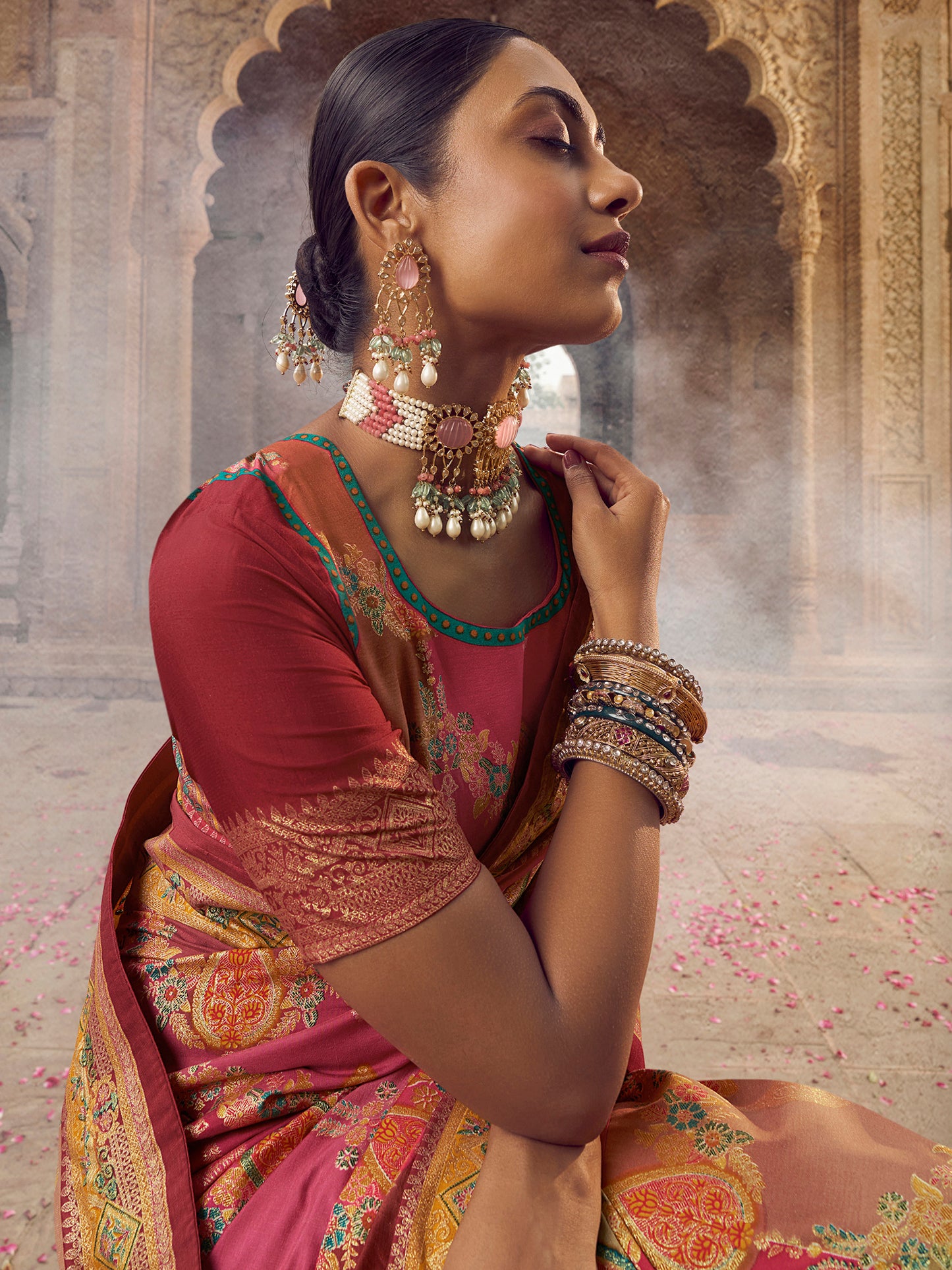 Women's Silk Blend Pink Woven Design Designer Saree With Blouse Piece