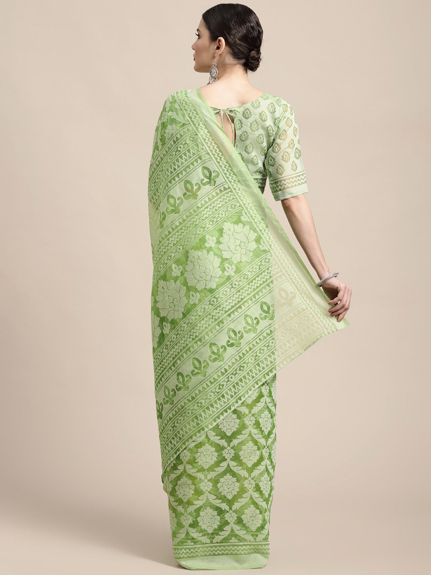 Women's Brasso Green Printed Designer Saree With Blouse Piece