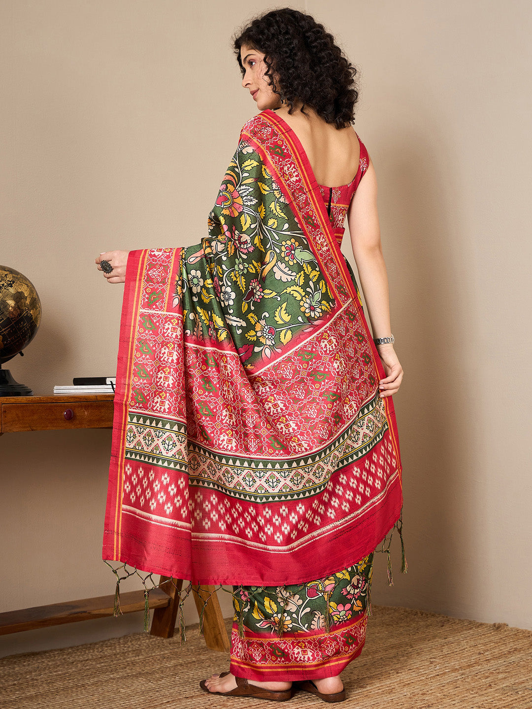 Women's Bhagalpuri Silk Red Printed Ready to Wear With Blouse Piece