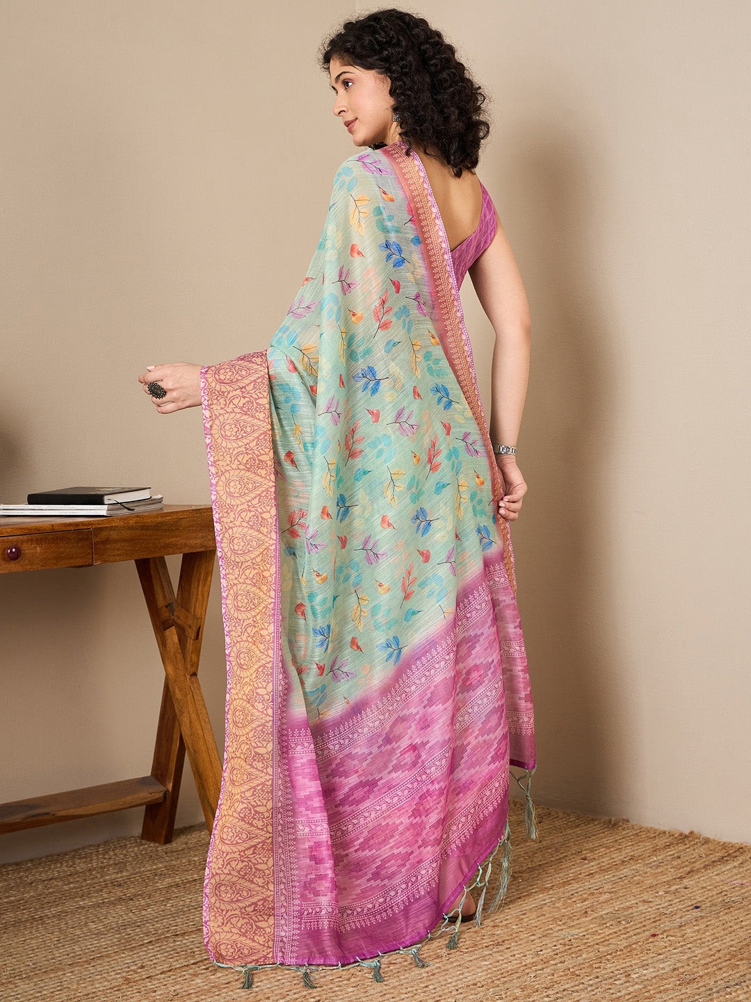 Women's Soft Silk Mauve Printed Ready to Wear With Blouse Piece