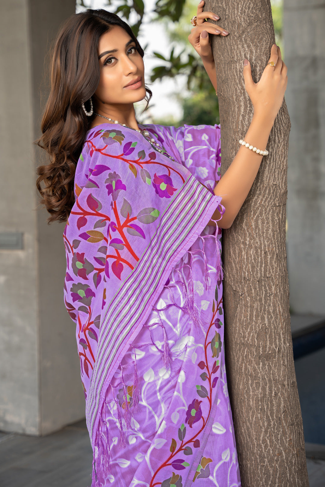 Dhiyona GR Women's Ruhani Orchid Purple Cotton Jamdani Saree
