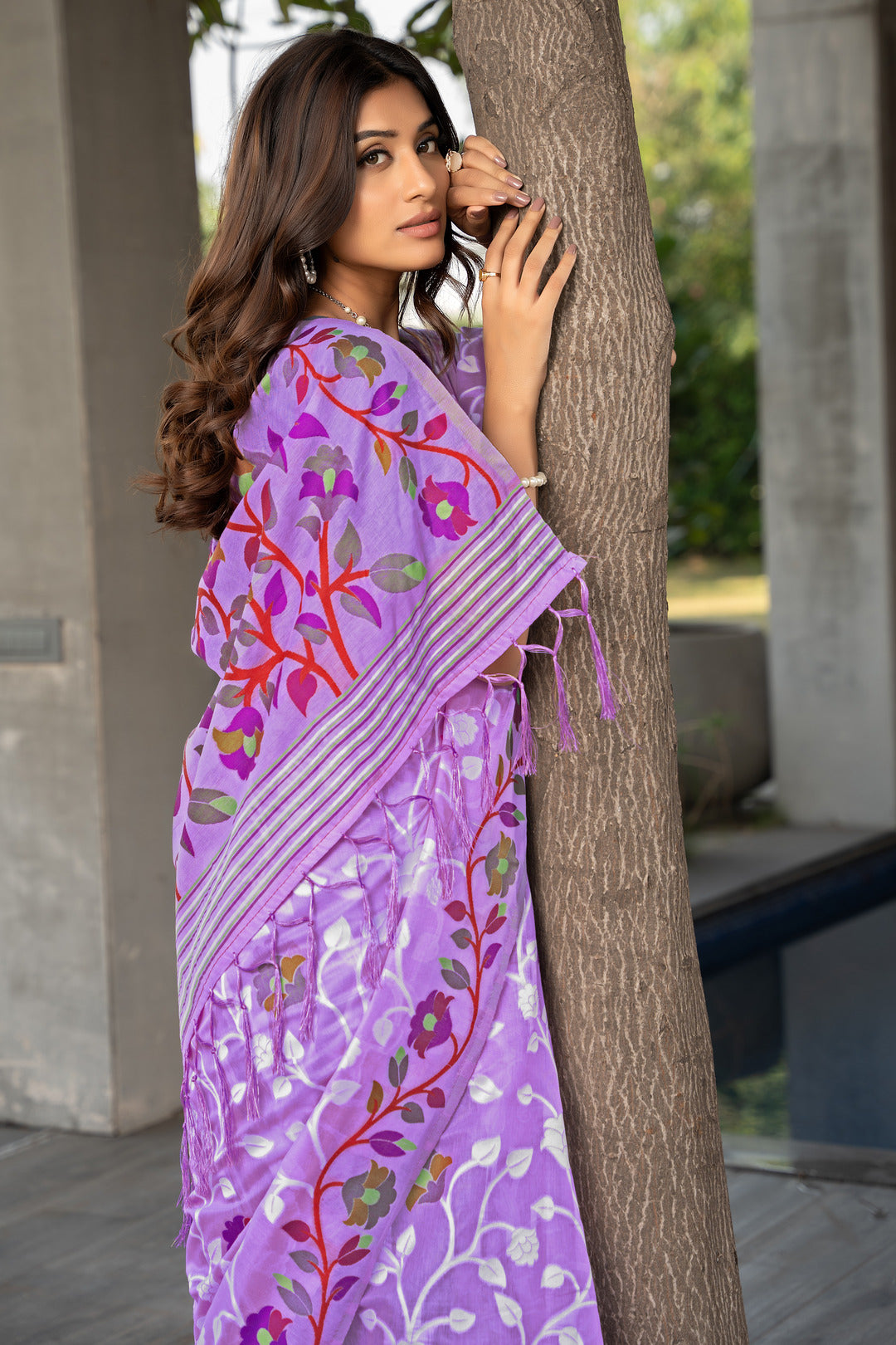 Dhiyona GR Women's Ruhani Orchid Purple Cotton Jamdani Saree