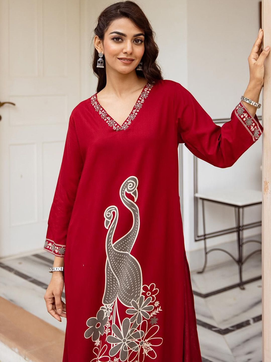 Dhiyona IS Women's Women Ethnic Motifs Printed Regular A-Line Kurta With Palazzos