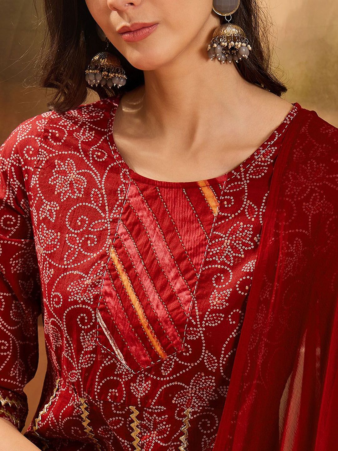 Dhiyona SN Women's Printed With Gota Patti Pure Cotton Anarkali Kurta with Trousers & Dupatta