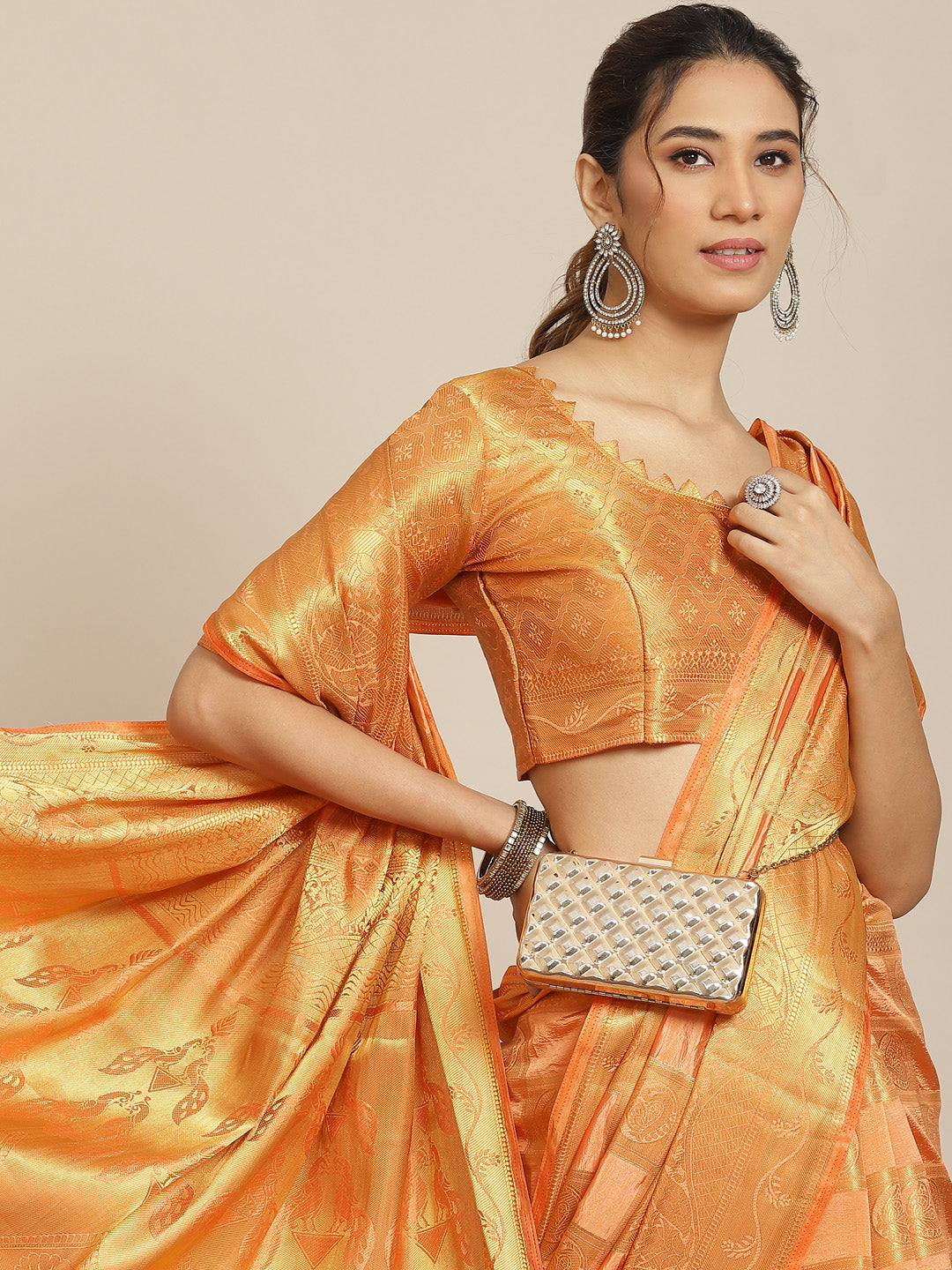 Dhiyona RV Women's Royal Banarasi Cotton Silk Zari Woven Saree with Matching Blouse ( KVD1695 )