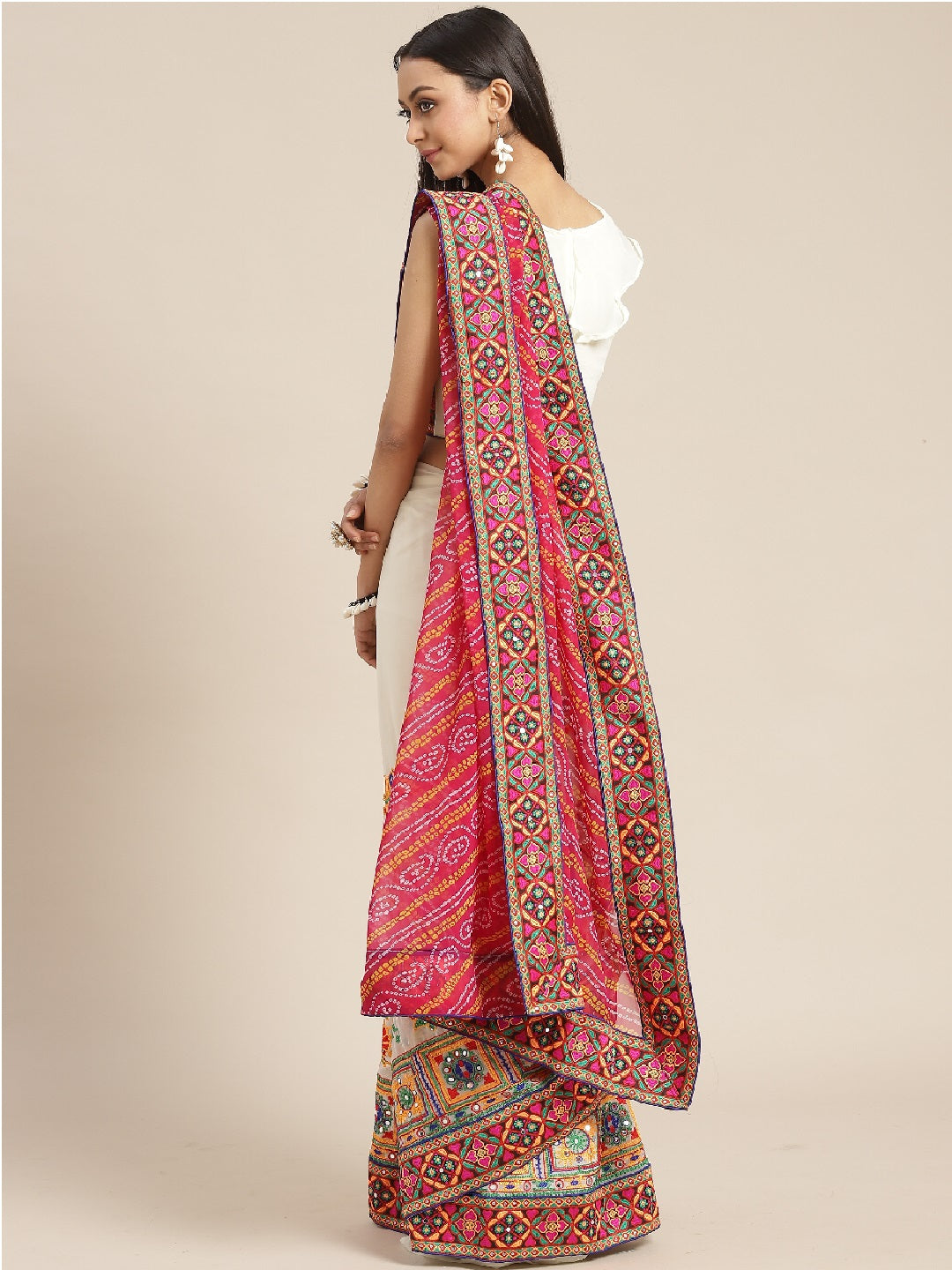 Dhiyona RV Women's Designer Peacock Pattern Embroidery Georgette Saree with Blouse ( KVD10 )