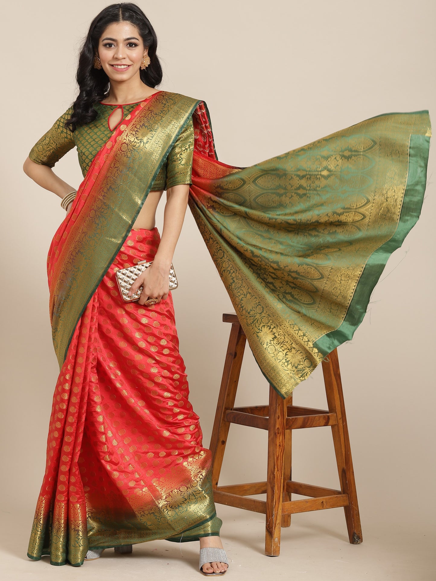 Dhiyona RV Women's Banarasi Cotton Silk With Zari weaving Saree ( KVD1001 )