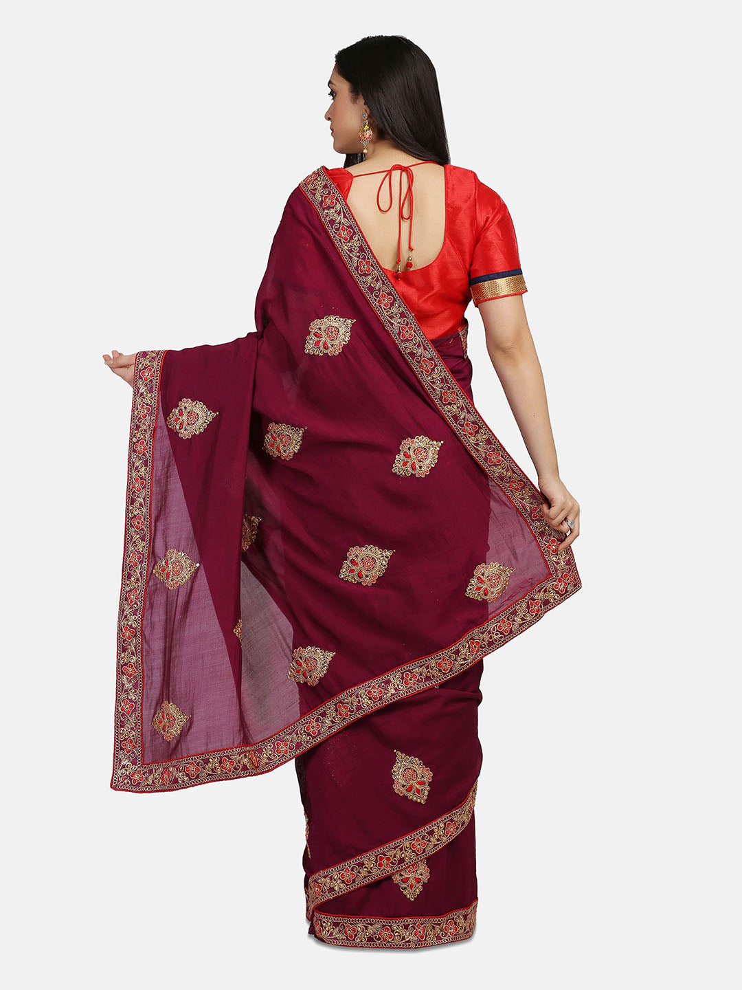 Dhiyona RV Women's Vichitra Silk With Cording Embroidery Work Exclusive Saree With Blouse ( KVD1058 )