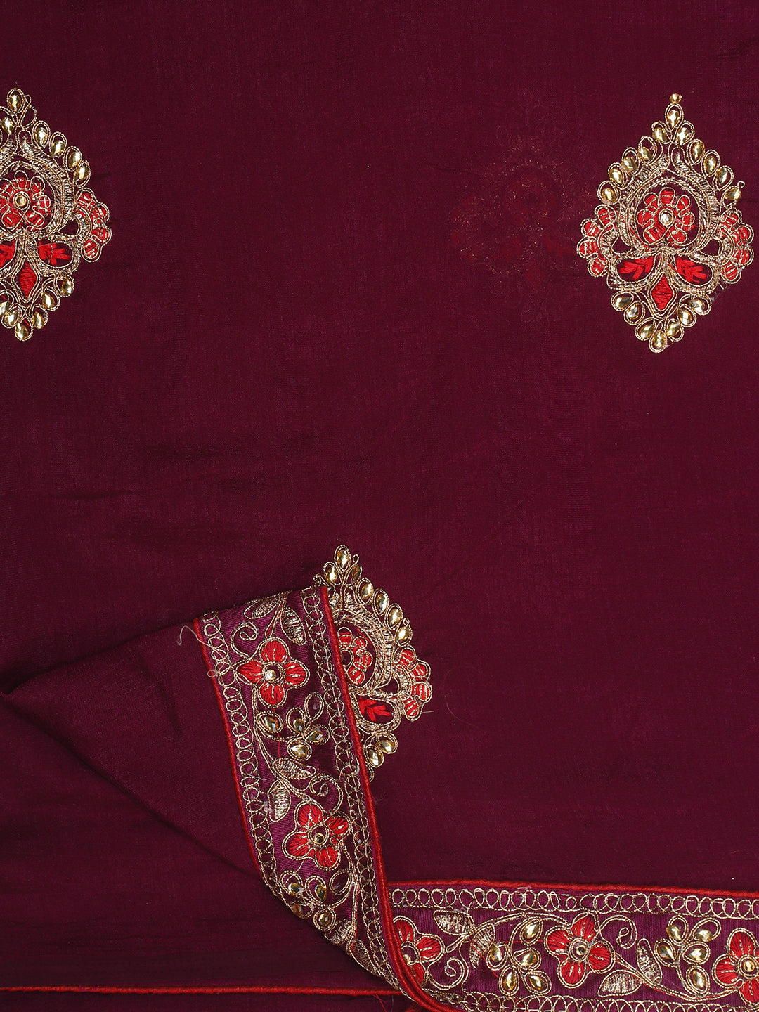 Dhiyona RV Women's Vichitra Silk With Cording Embroidery Work Exclusive Saree With Blouse ( KVD1058 )