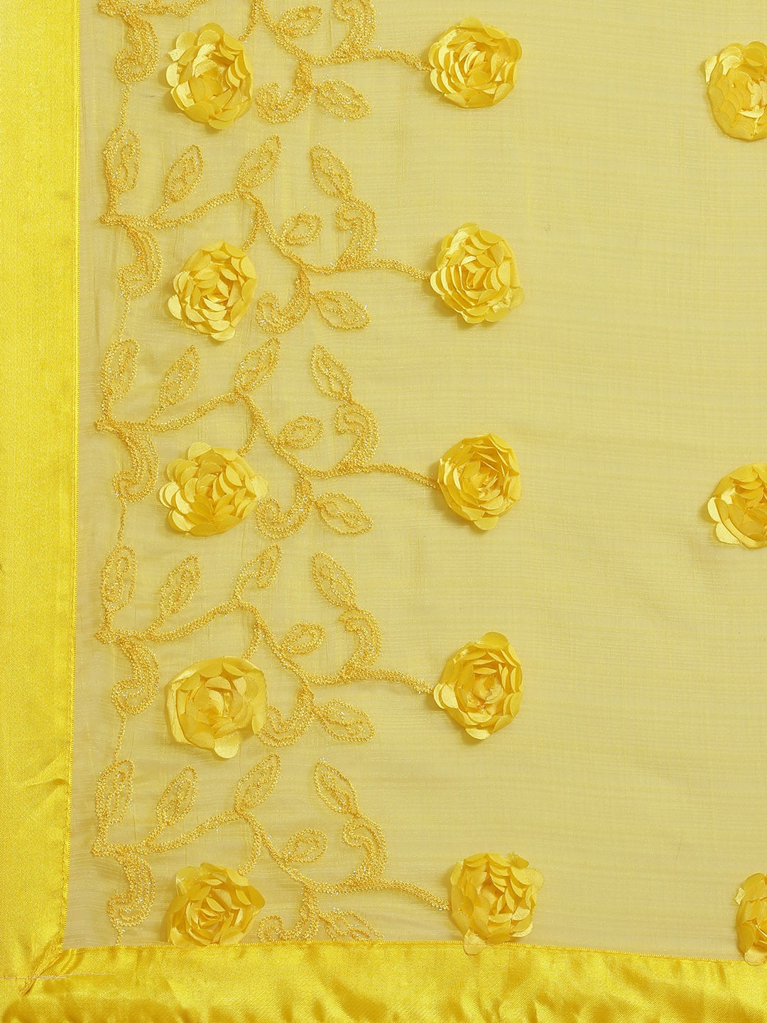 Dhiyona RV Women's Chiffon Fabric With Satin Ribbon Flower And Cording Emboirdered Saree With Blouse ( KVD1067 )