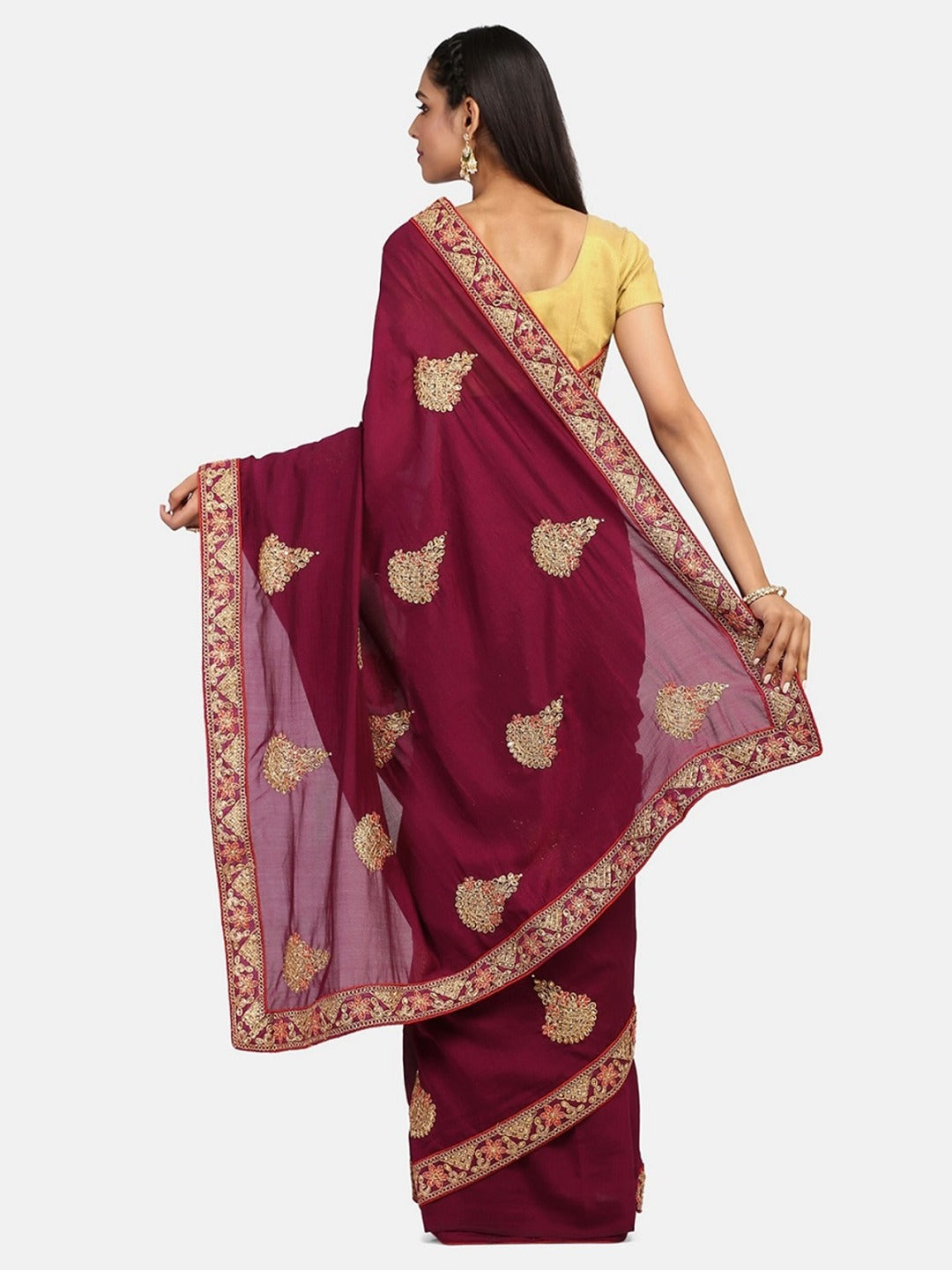 Dhiyona RV Women's Vichitra Silk With Cording Embroidery Work Exclusive Saree With Blouse ( KVD1077 )