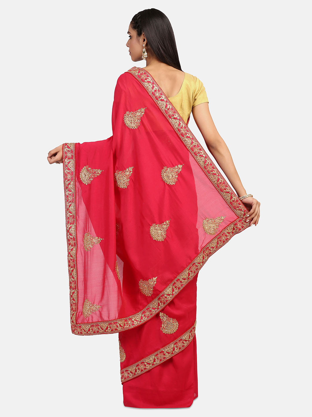 Dhiyona RV Women's Vichitra Silk With Cording Embroidery Work Exclusive Saree With Blouse ( KVD1078 )