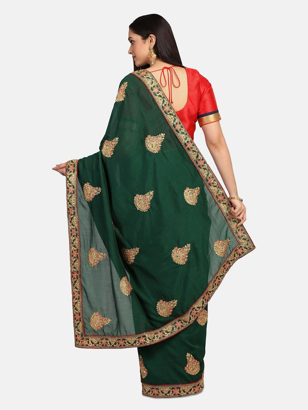 Dhiyona RV Women's Vichitra Silk With Cording Embroidery Work Exclusive Saree With Blouse ( KVD1079 )