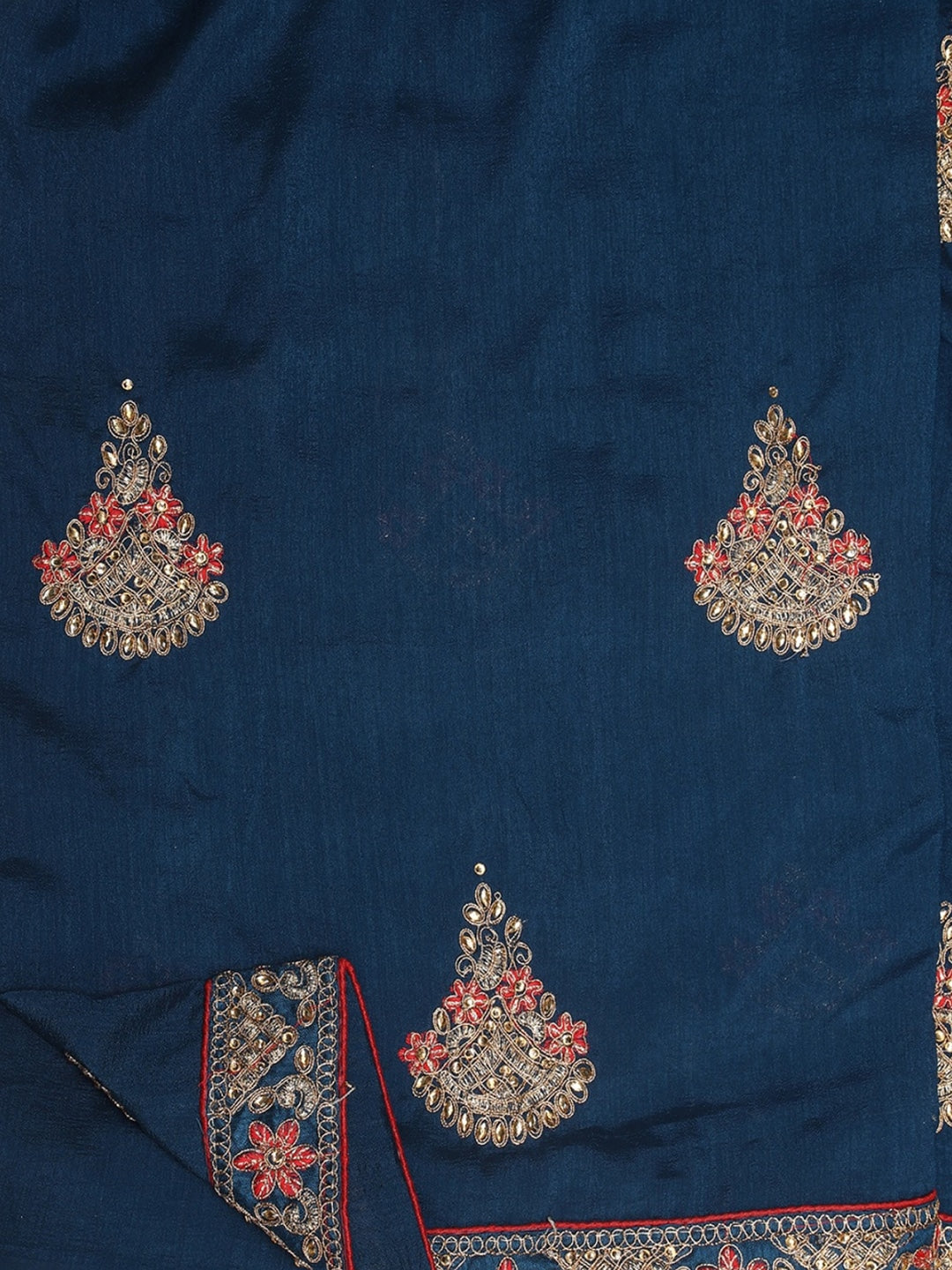 Dhiyona RV Women's Vichitra Silk With Cording Embroidery Work Exclusive Saree With Blouse ( KVD1080 )