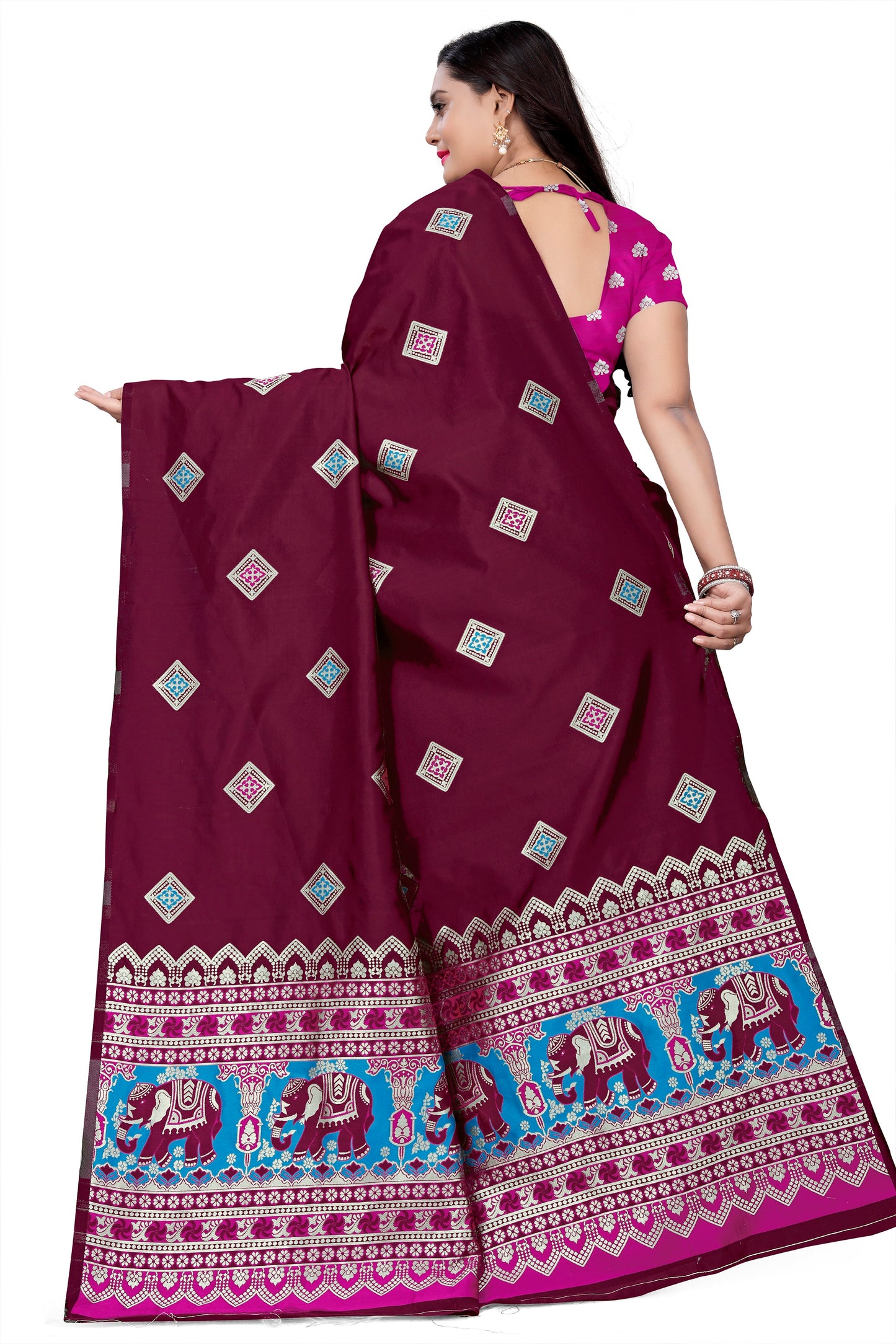 Dhiyona RV Women's Banarasi Jacquard With Zari Weaving Saree With Blouse ( KVD1085 )
