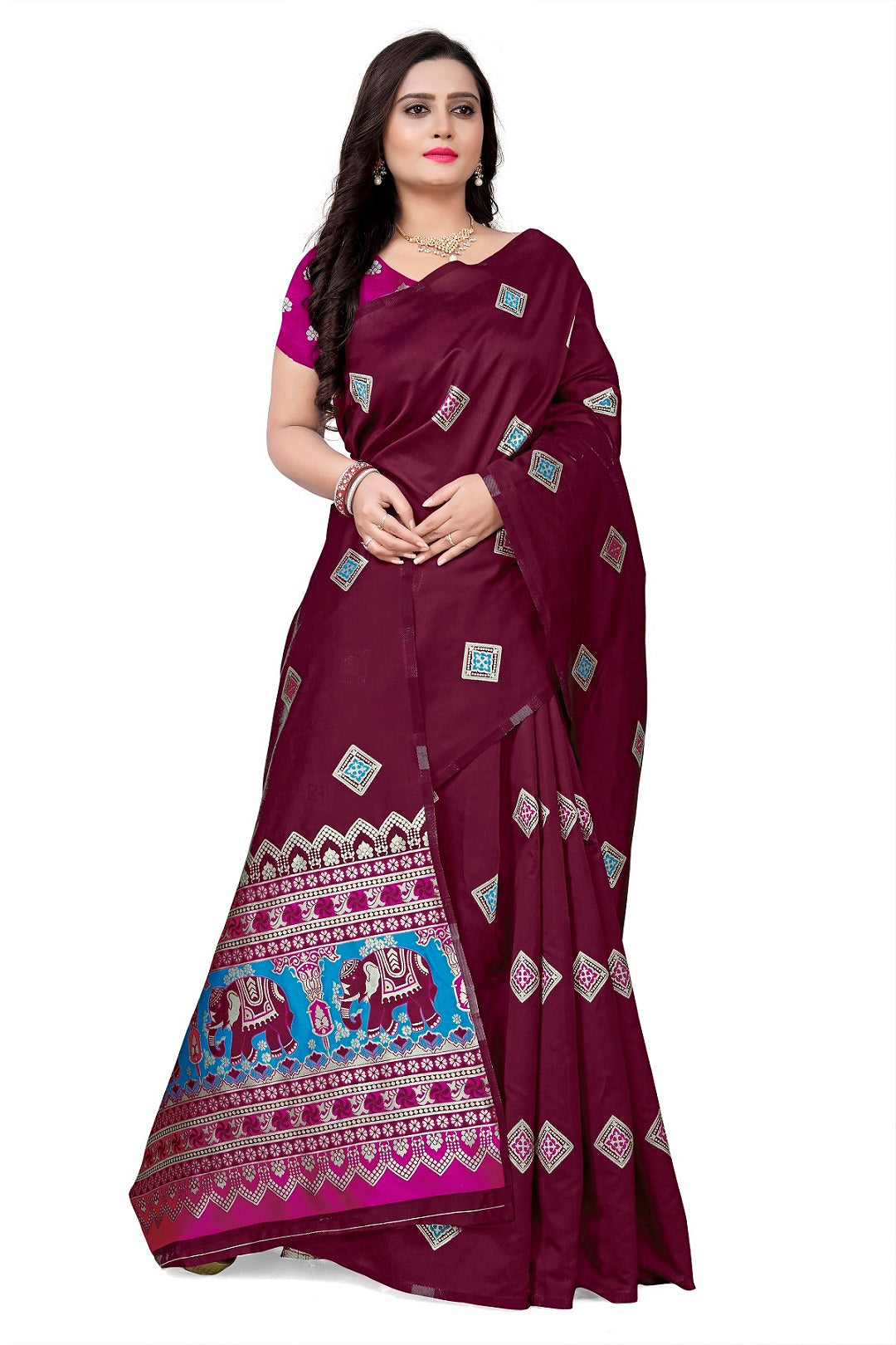 Dhiyona RV Women's Banarasi Jacquard With Zari Weaving Saree With Blouse ( KVD1085 )