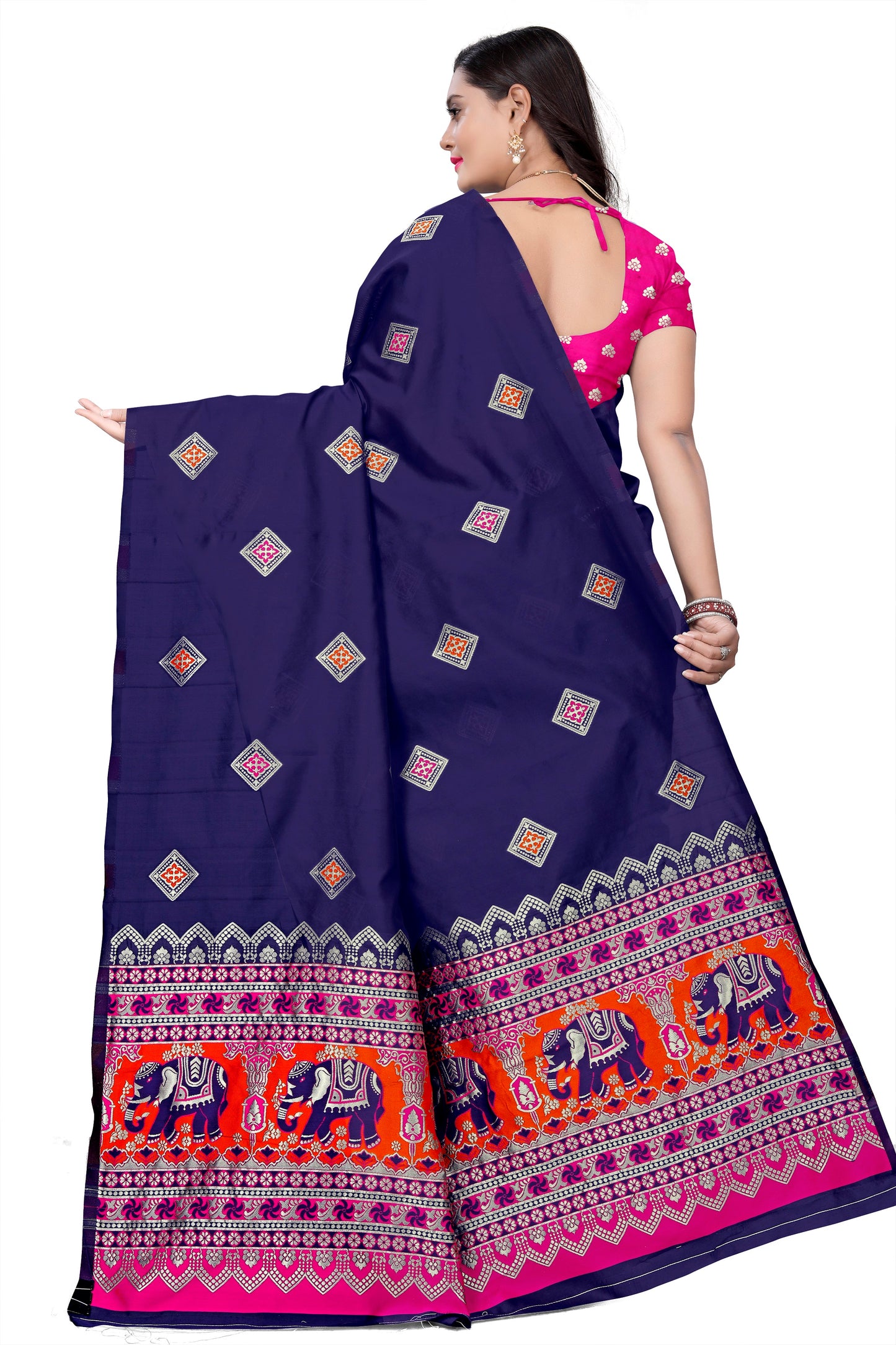 Dhiyona RV Women's Banarasi Jacquard With Zari Weaving Saree With Blouse ( KVD1087 )