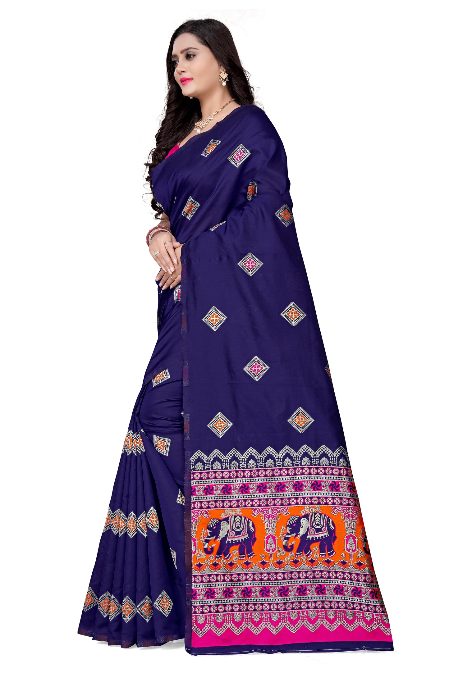 Dhiyona RV Women's Banarasi Jacquard With Zari Weaving Saree With Blouse ( KVD1087 )