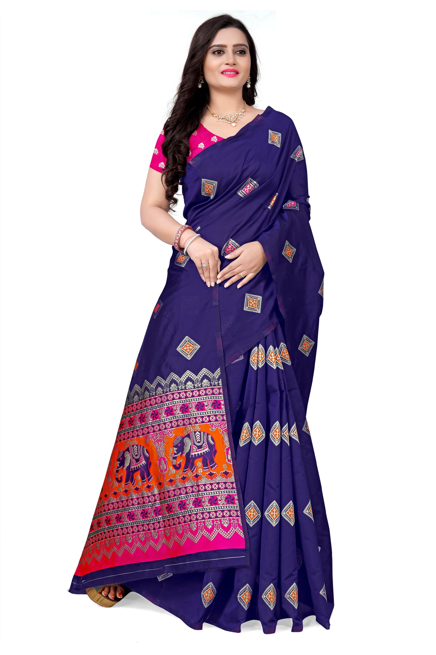 Dhiyona RV Women's Banarasi Jacquard With Zari Weaving Saree With Blouse ( KVD1087 )