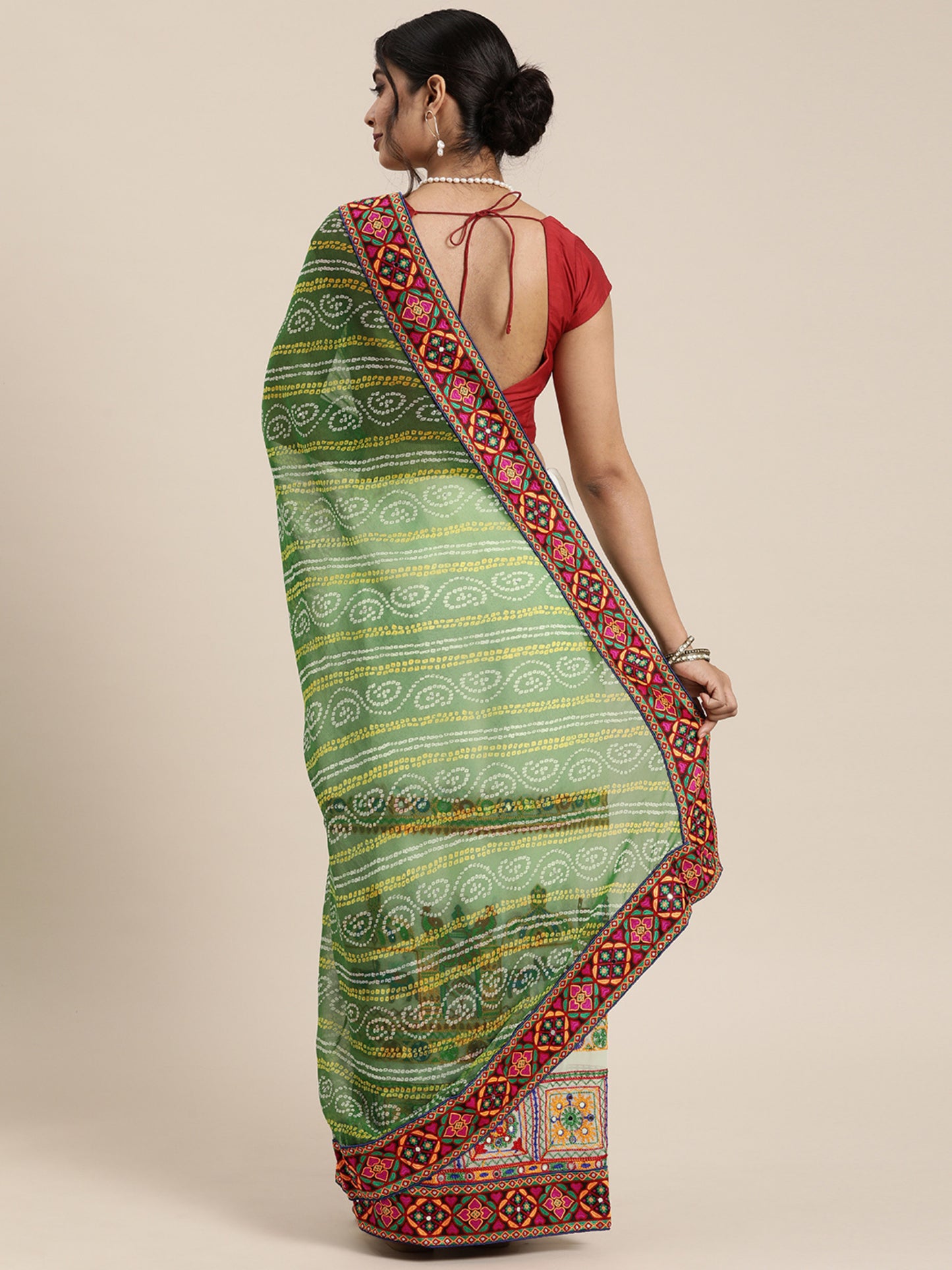 Dhiyona RV Women's Peacock Pattern Embroidery Georgette Saree with Blouse ( KVD120 )