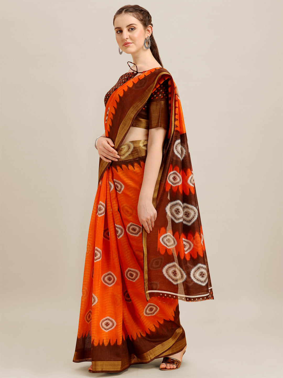 Dhiyona RV Women's Poly Cotton With Prizam Print Zari Broad Border And Printed Saree ( KVD1291 )