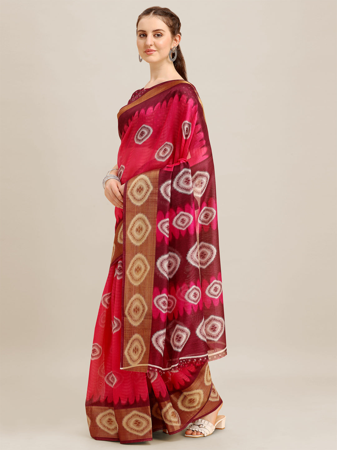 Dhiyona RV Women's Poly Cotton With Prizam Print Zari Broad Border And Printed Saree ( KVD1293 )