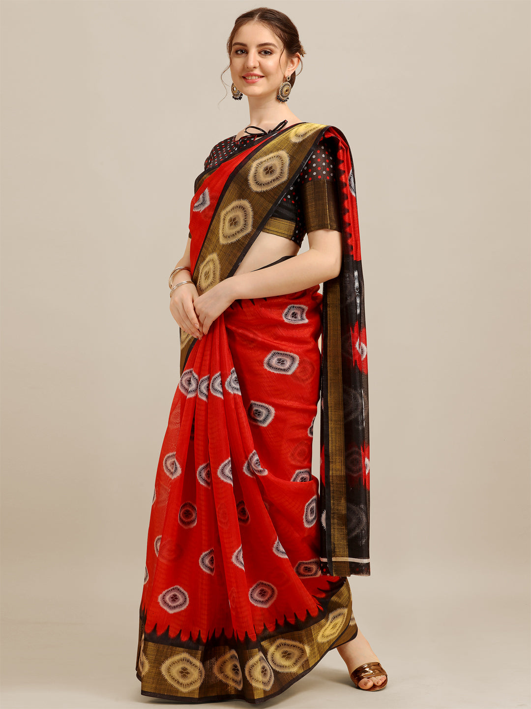 Dhiyona RV Women's Poly Cotton With Prizam Print Zari Broad Border And Printed Saree ( KVD1295 )