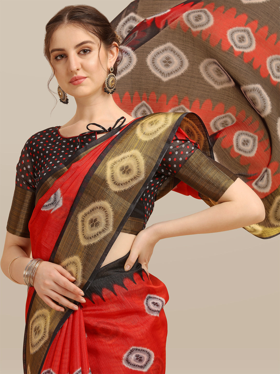 Dhiyona RV Women's Poly Cotton With Prizam Print Zari Broad Border And Printed Saree ( KVD1295 )