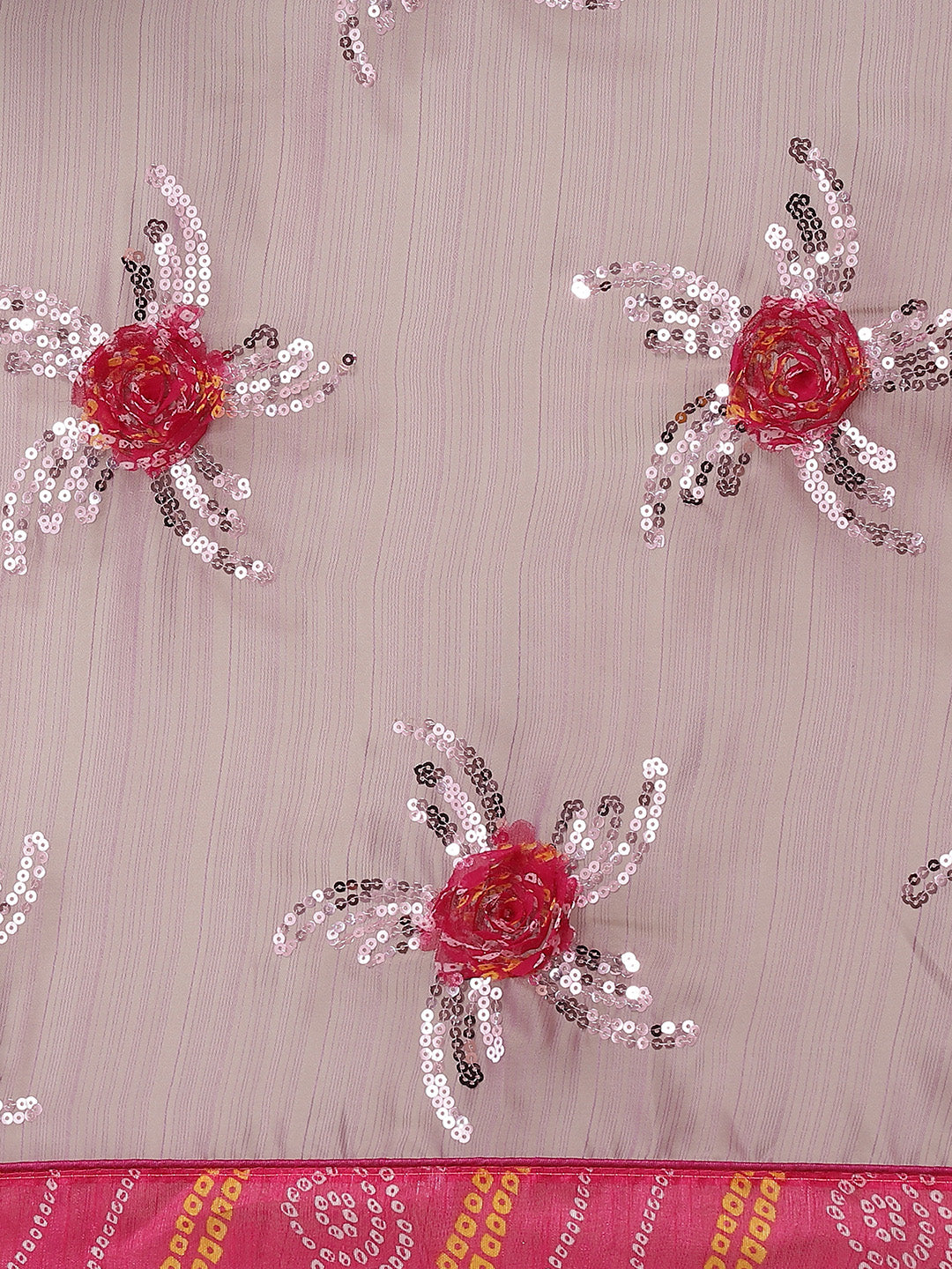 Dhiyona RV Women's Chiffon Saree With Sequine Embroidered Work And Bandhani Flowers. ( KVD1315 )