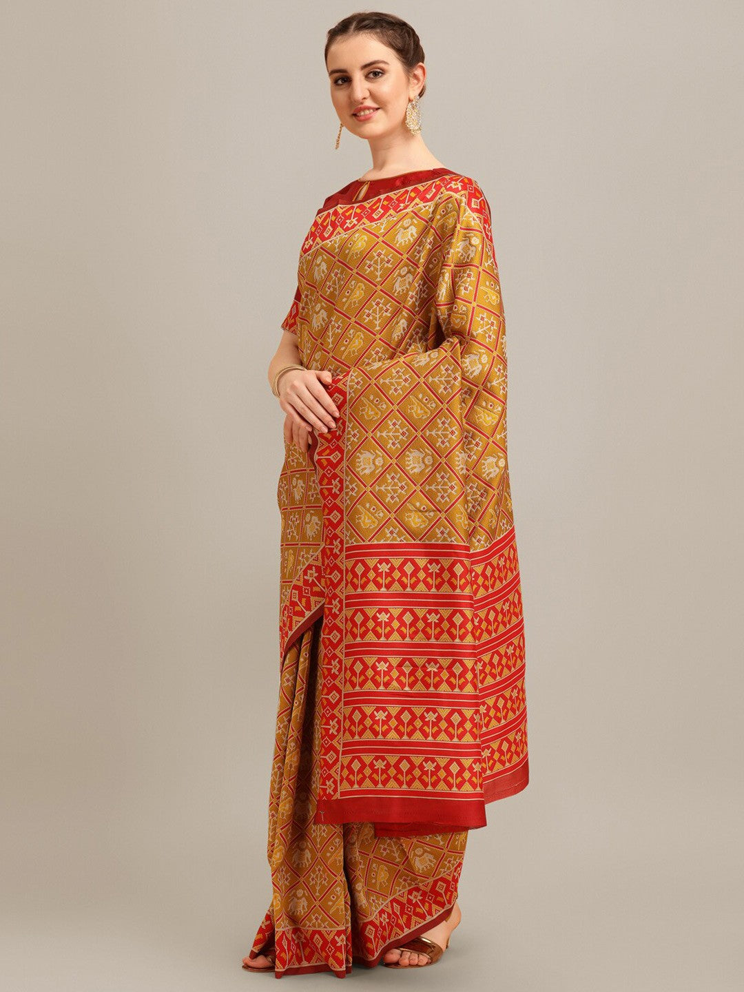 Dhiyona RV Women's Banarasi Cotton Silk With Patola Weaving Pattern Saree With Blouse ( KVD1343 )
