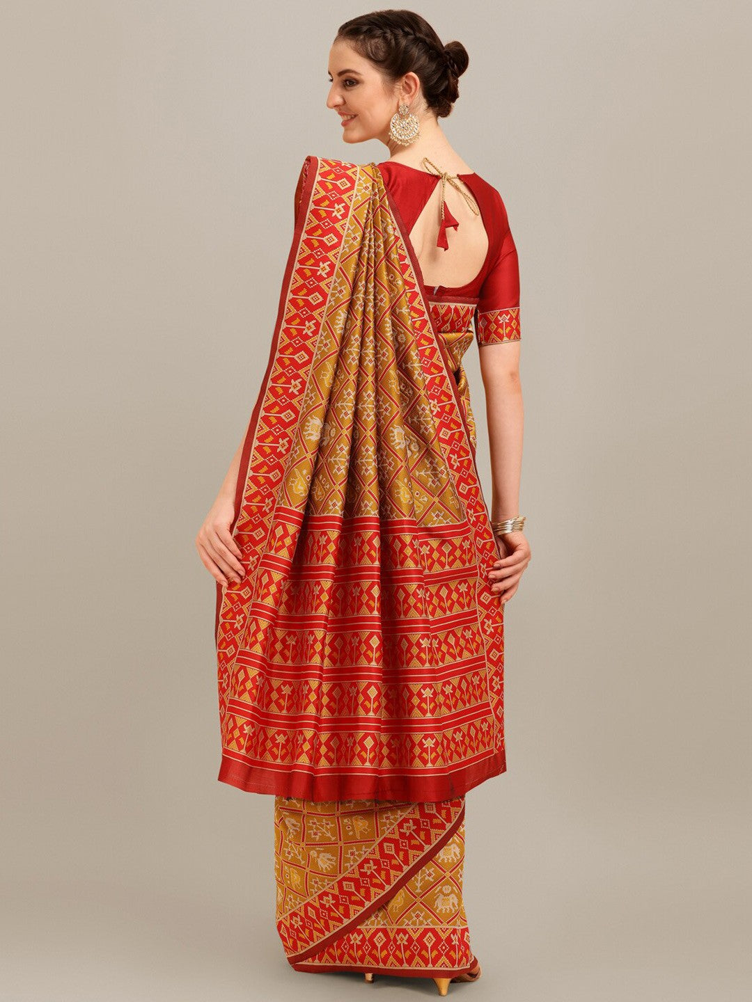 Dhiyona RV Women's Banarasi Cotton Silk With Patola Weaving Pattern Saree With Blouse ( KVD1343 )