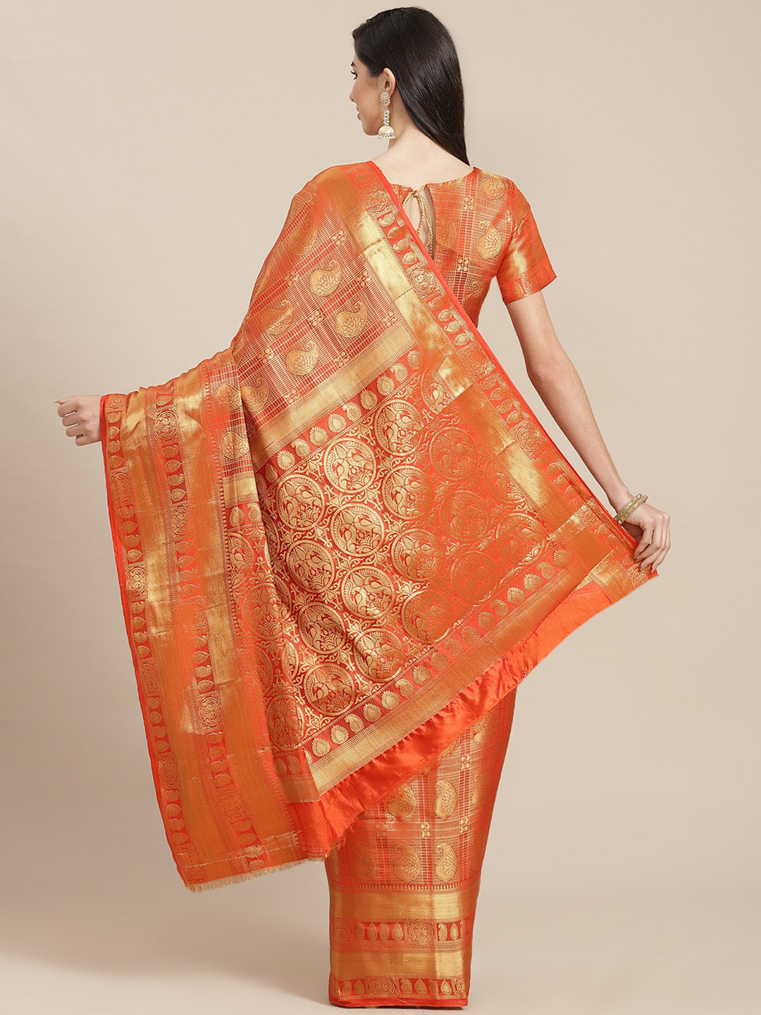 Dhiyona RV Women's Banarasi Cotton Silk With Golden Zari Weaving Pattern Saree With Blouse ( KVD1350 )