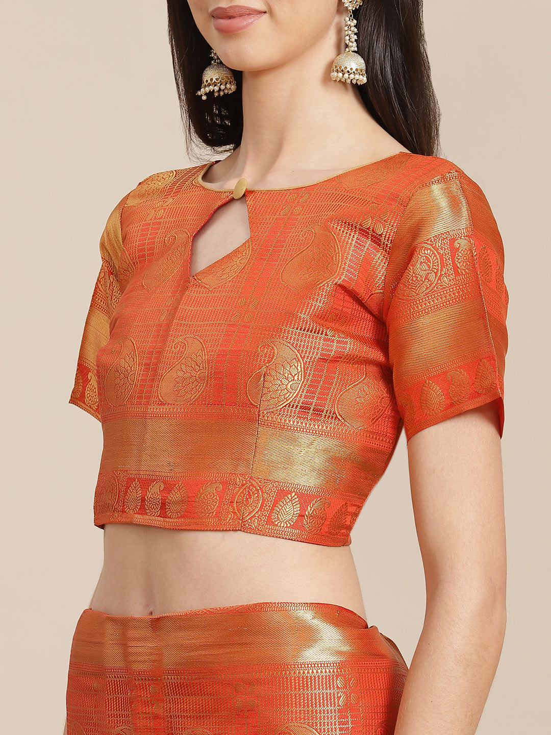 Dhiyona RV Women's Banarasi Cotton Silk With Golden Zari Weaving Pattern Saree With Blouse ( KVD1350 )