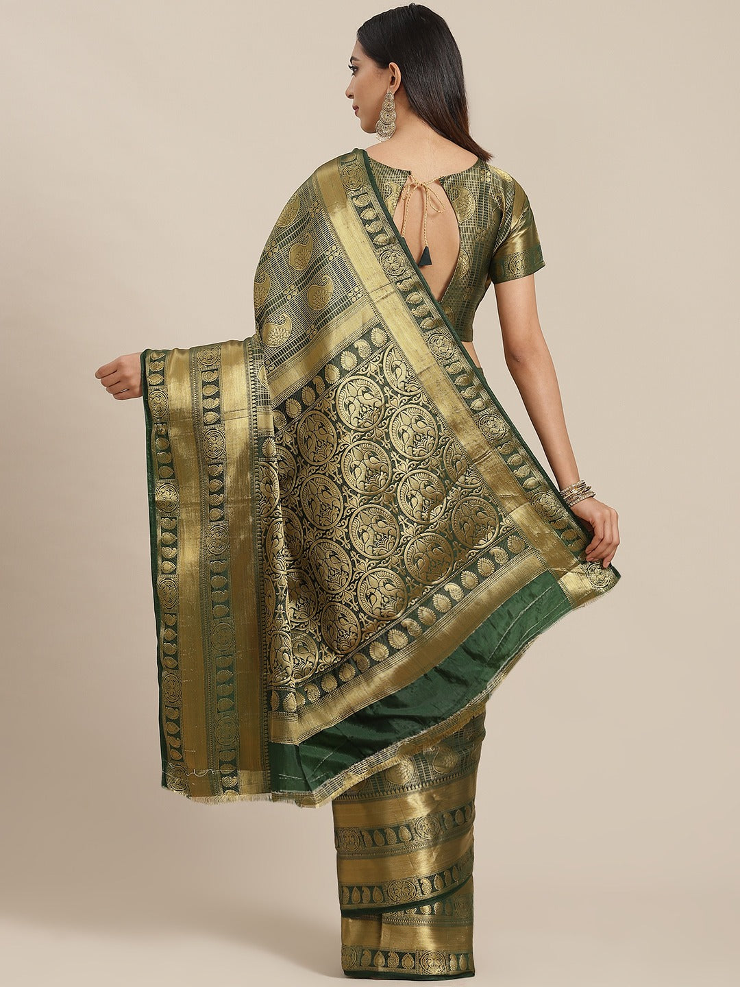 Dhiyona RV Women's Banarasi Cotton Silk With Golden Zari Weaving Pattern Saree With Blouse ( KVD1352 )