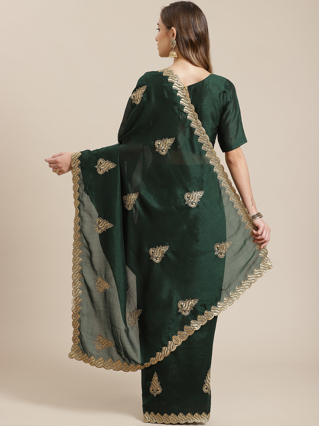 Dhiyona RV Women's Vichitra Silk With Zari Embroidery Saree ( KVD1400 )