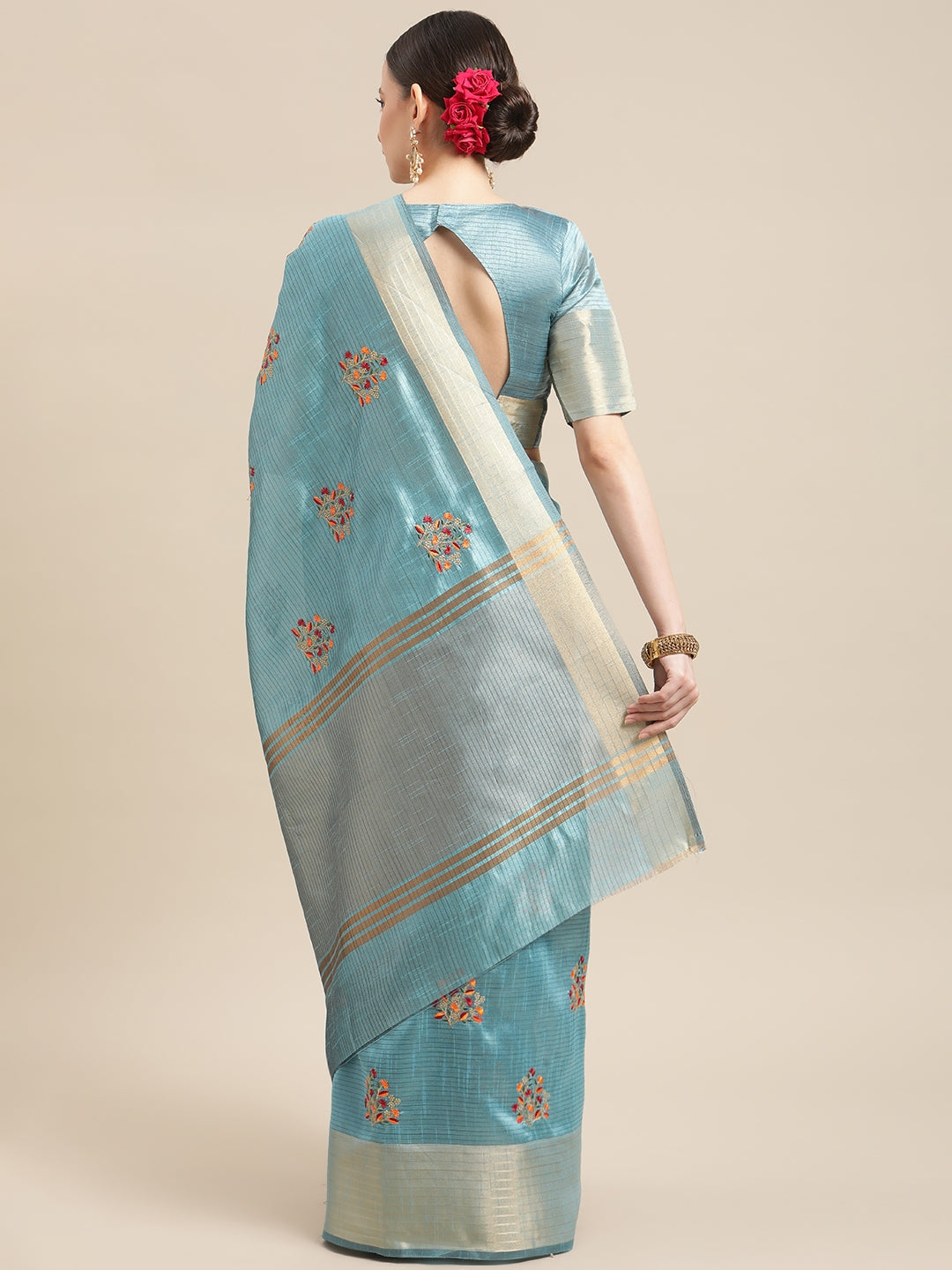 Dhiyona RV Women's Soft Cotton With Zari Embroidery Saree ( KVD1443 )