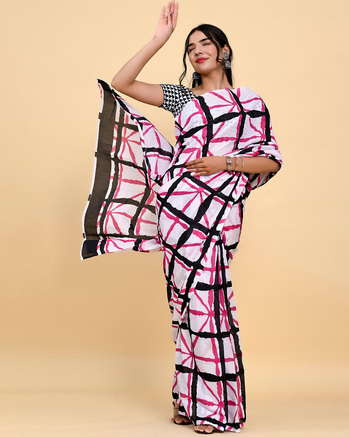 Dhiyona RV Women's Linen Blend Floral Printed Exclusive Saree With Blouse ( KVD1498 )