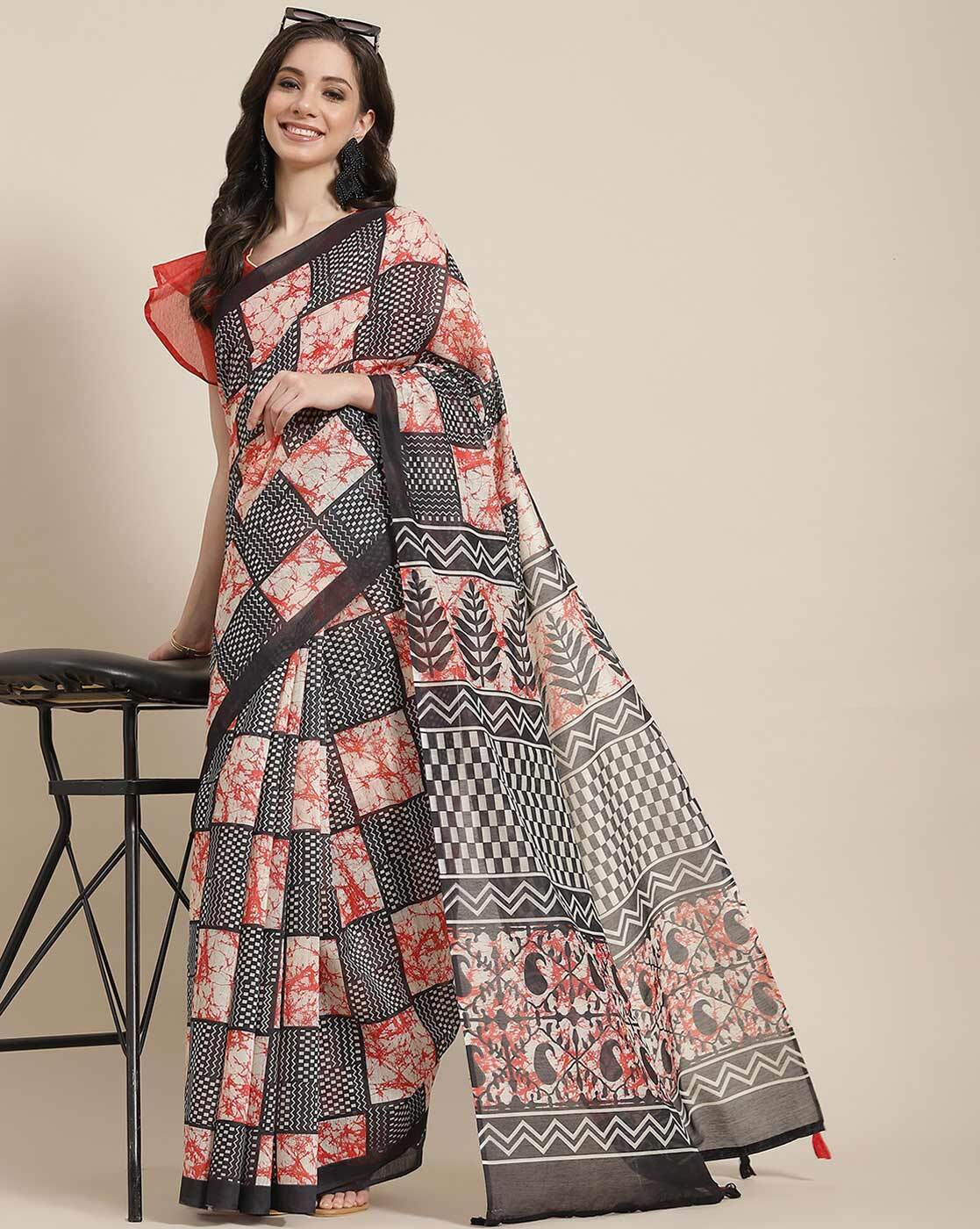 Dhiyona RV Women's Linen Blend Floral Printed Exclusive Saree With Blouse ( KVD1500 )