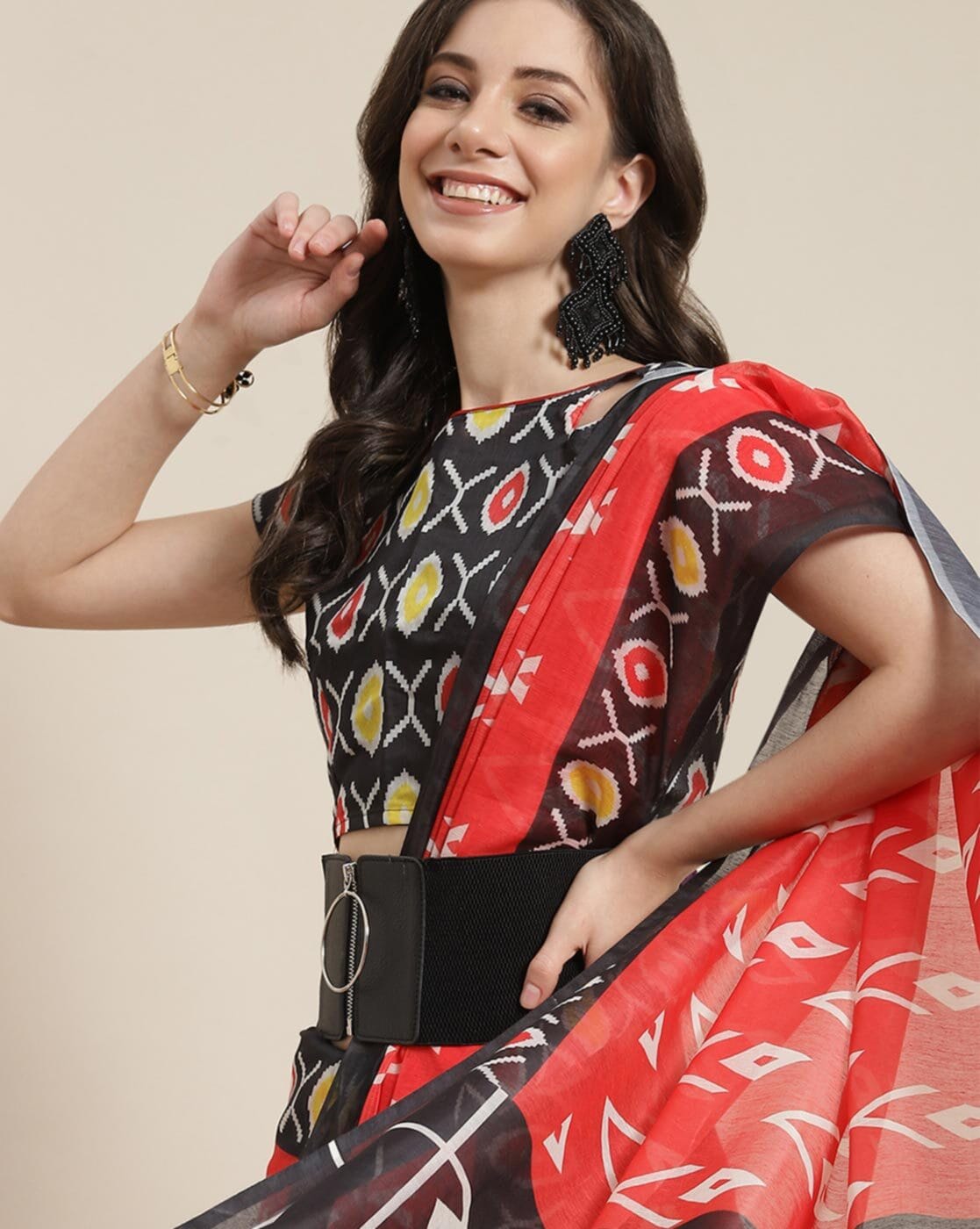 Dhiyona RV Women's Linen Blend Floral Printed Exclusive Saree With Blouse ( KVD1501 )