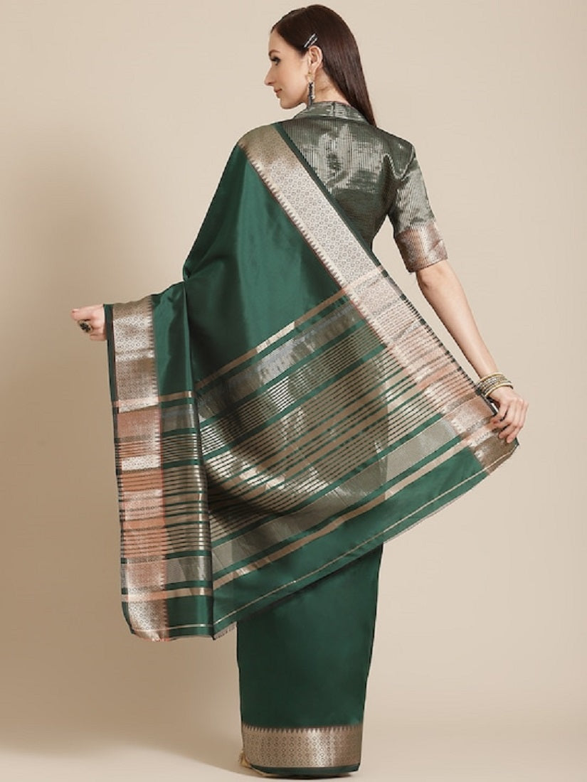 Dhiyona RV Women's Soft Cotton Silk With Golden Broad Border Saree With Blouse ( KVD1519 )