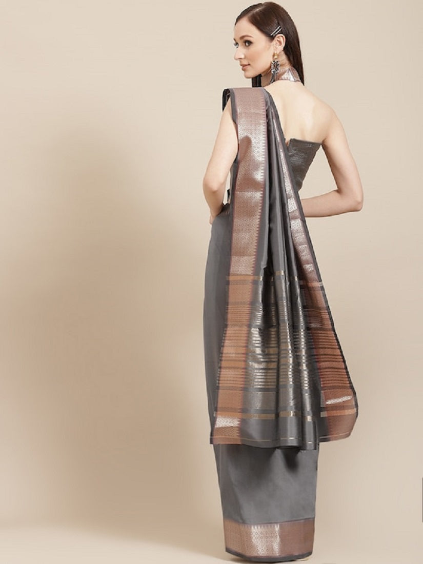 Dhiyona RV Women's Soft Cotton Silk With Golden Broad Border Saree With Blouse ( KVD1520 )