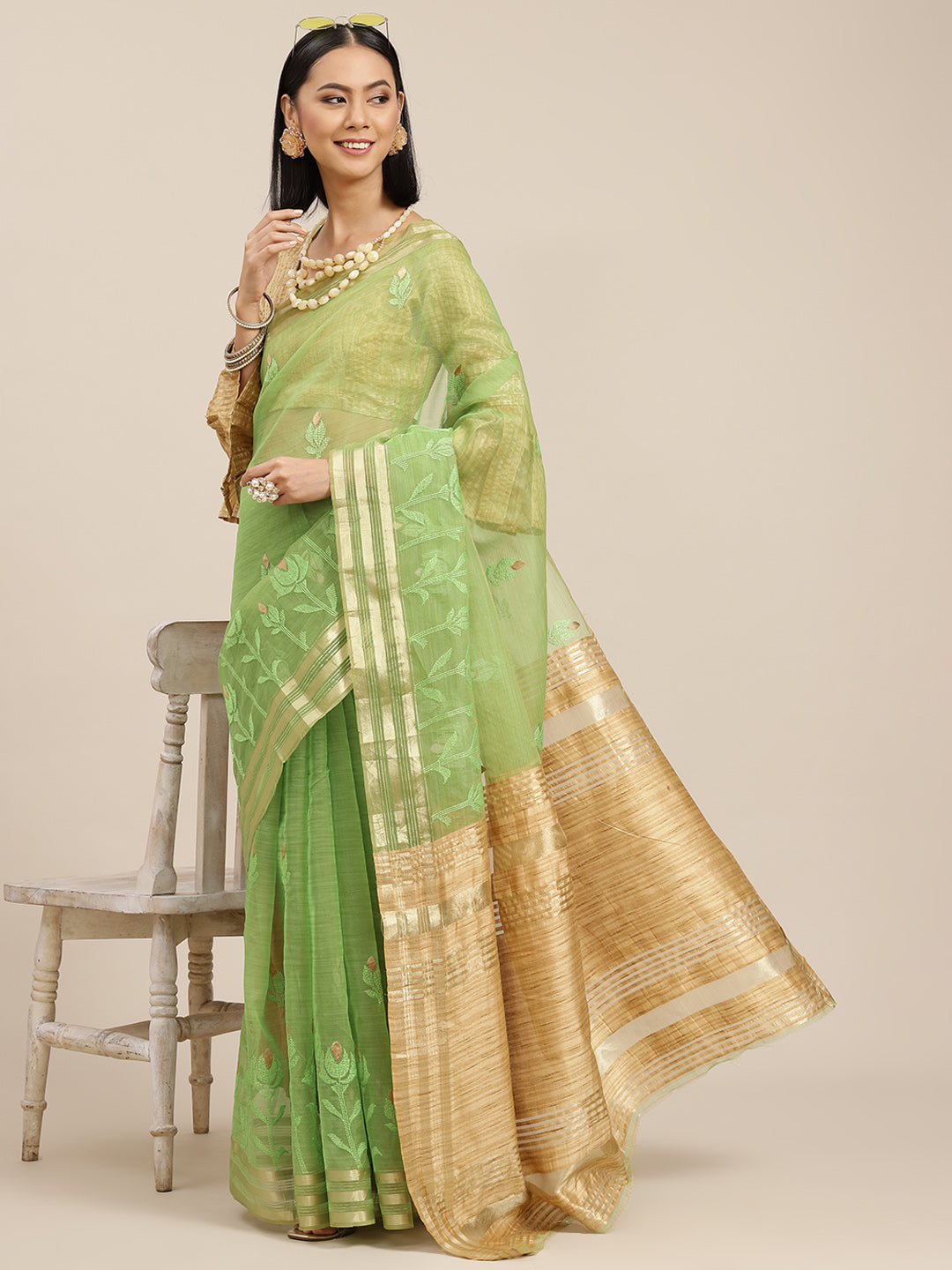 Dhiyona RV Women's Organza And Embroidery Work Saree With Blouse ( KVD1522 )