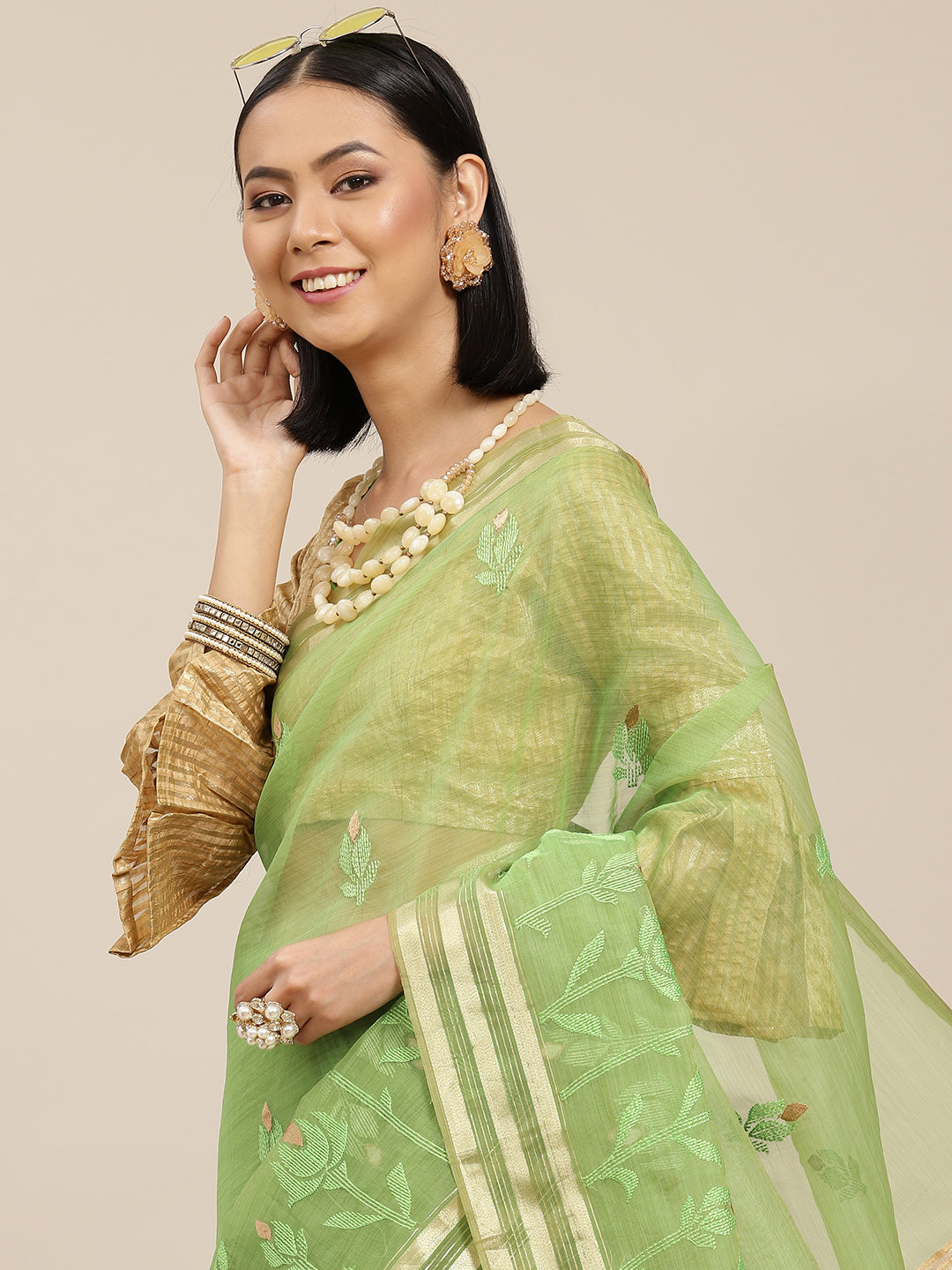 Dhiyona RV Women's Organza And Embroidery Work Saree With Blouse ( KVD1522 )