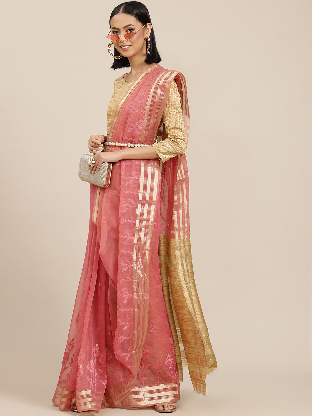 Dhiyona RV Women's Organza And Embroidery Work Saree With Blouse ( KVD1525 )