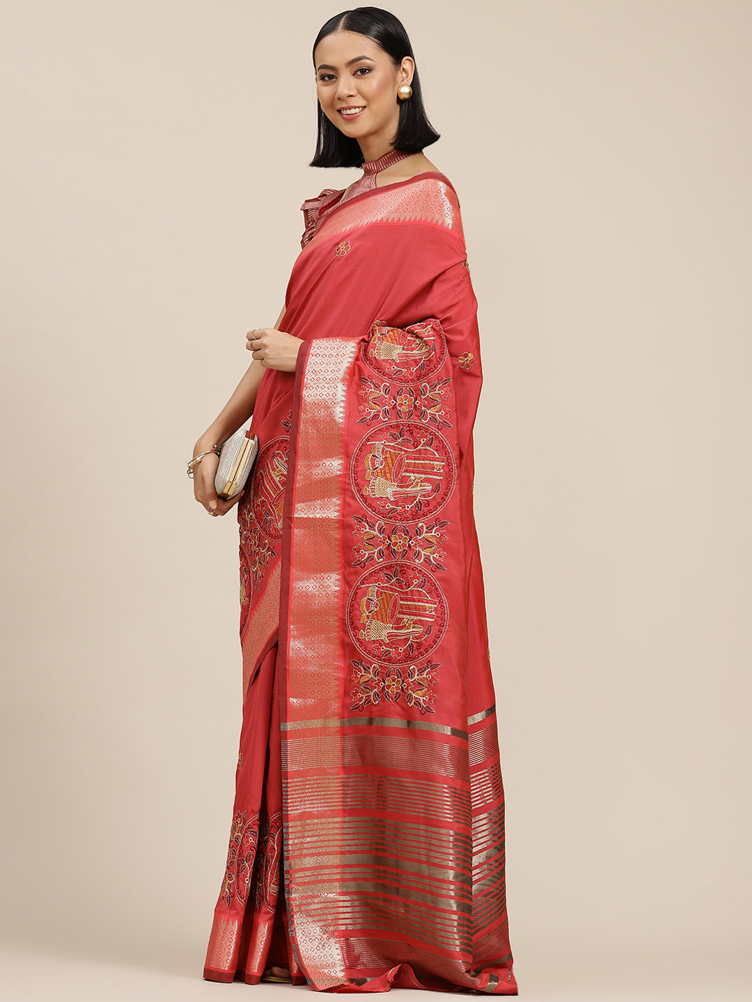 Dhiyona RV Women's Soft Cotton Silk With Colourful Thread Embroidery Saree With Blouse ( KVD1540 )