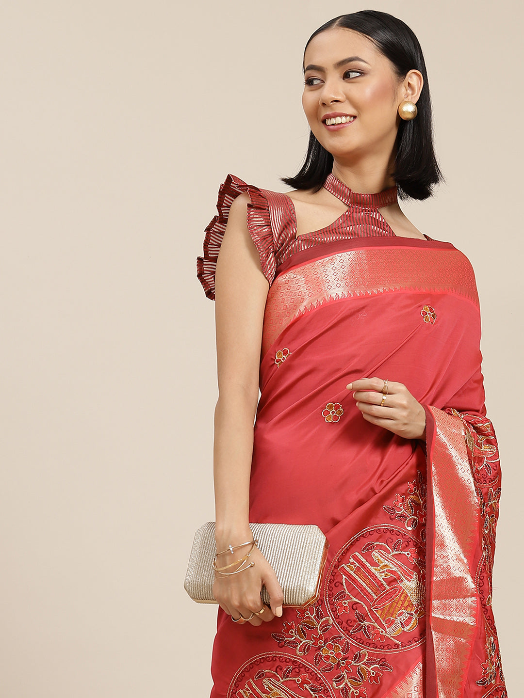 Dhiyona RV Women's Soft Cotton Silk With Colourful Thread Embroidery Saree With Blouse ( KVD1540 )