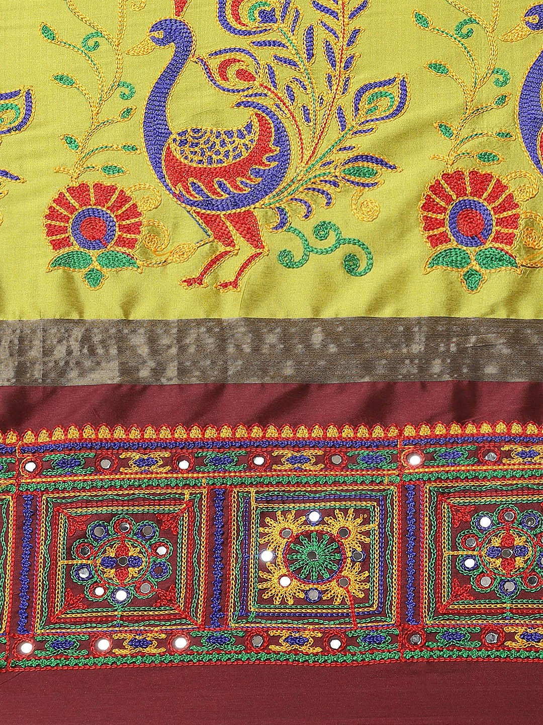 Dhiyona RV Women's Cotton Silk Heavy Kutchi Work With Peacock Design Embroidered Saree ( KVD1545 )