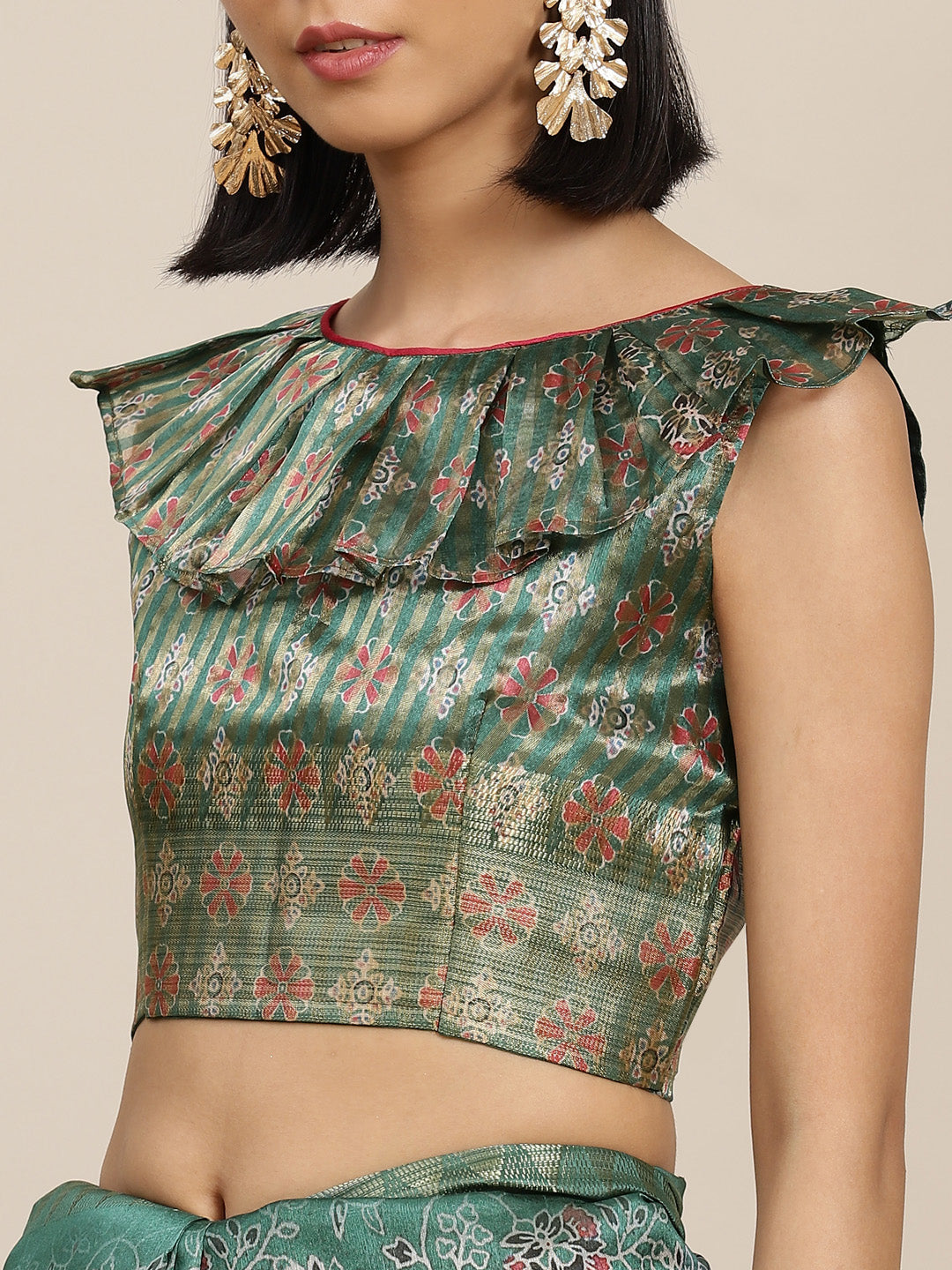 Dhiyona RV Women's Assam Cotton Silk jari weaving ajrakh printed Saree with blouse ( KVD1558 )