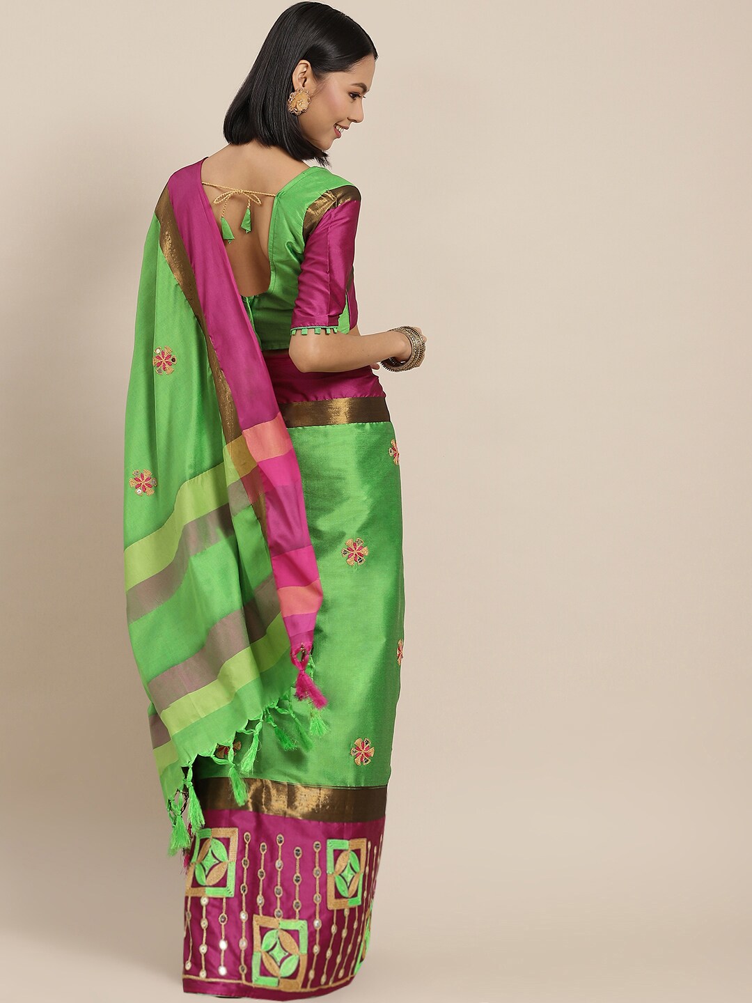 Dhiyona RV Women's Designer Traditional Embroidered Cotton Silk Saree With Blouse ( KVD1571 )